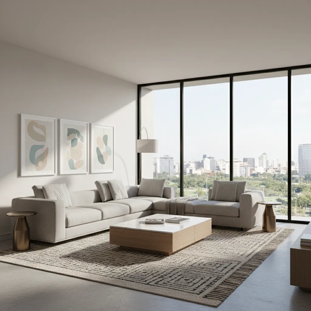 Realistic 3D render of a living room designed with interior planning software