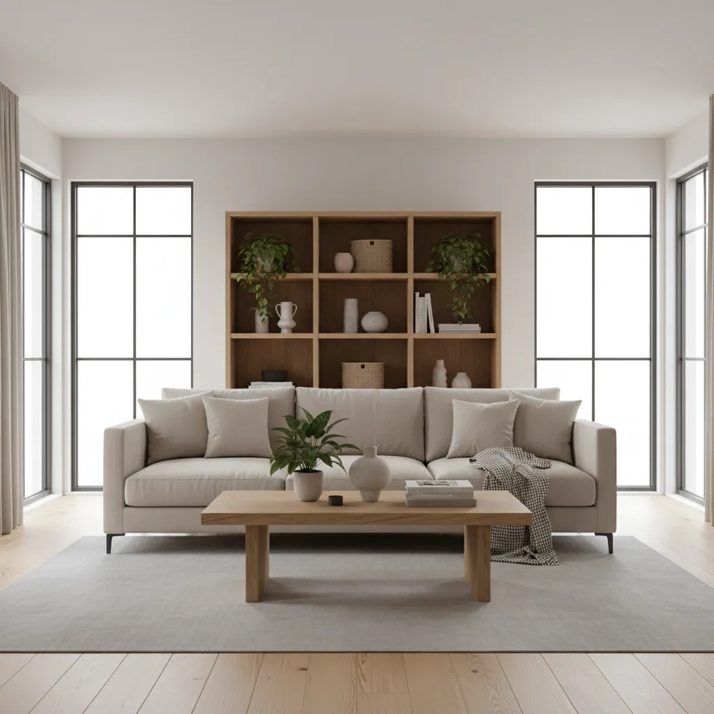 realistic 3D render of a modern living room created in a room design app