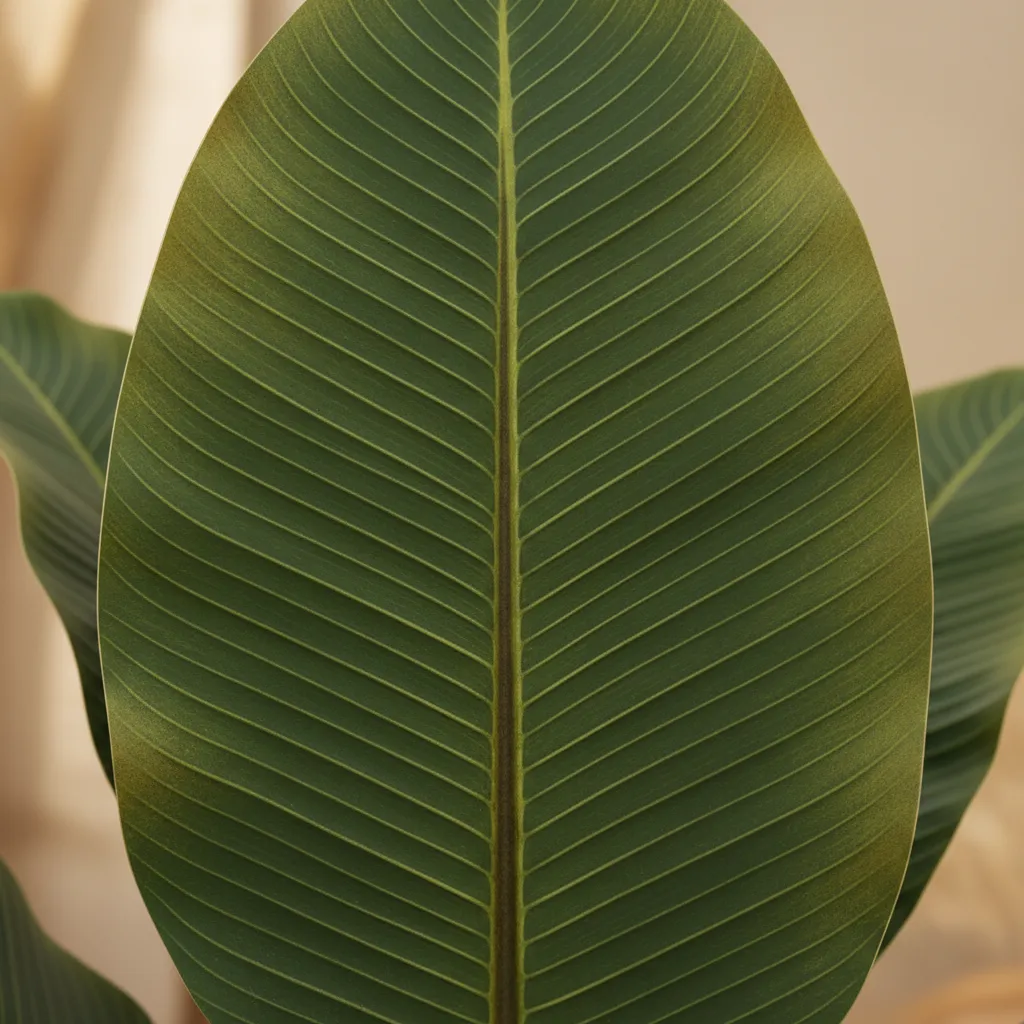 Close-up of realistic artificial banana leaves showing veins and color gradients