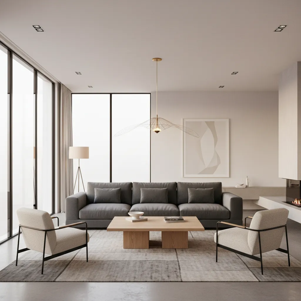 Realistic living room render using imported furniture models