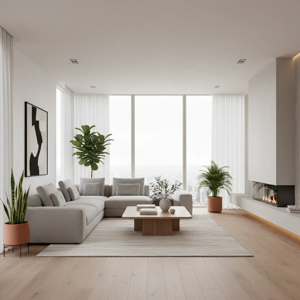 Render realista de interior de vivienda moderna