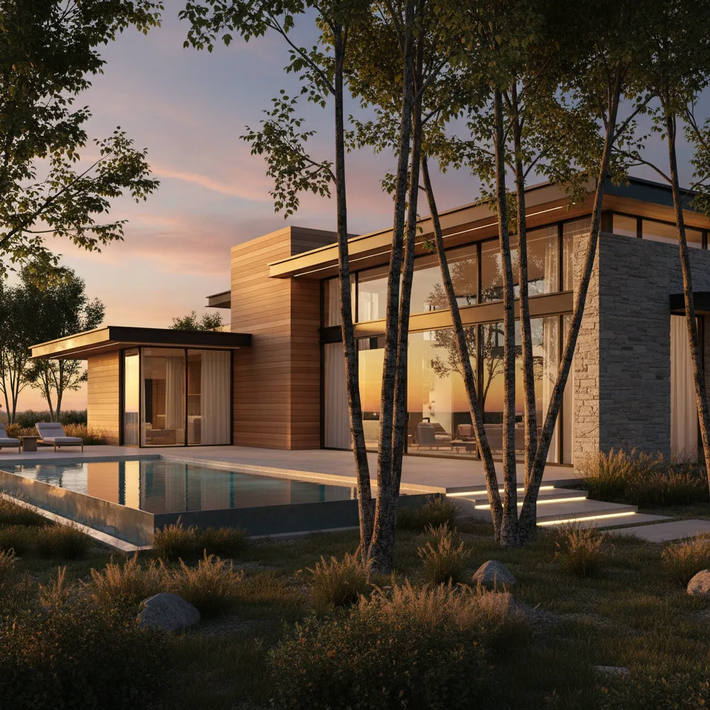 Render arquitectónico realista evaluando iluminación y materiales de una fachada