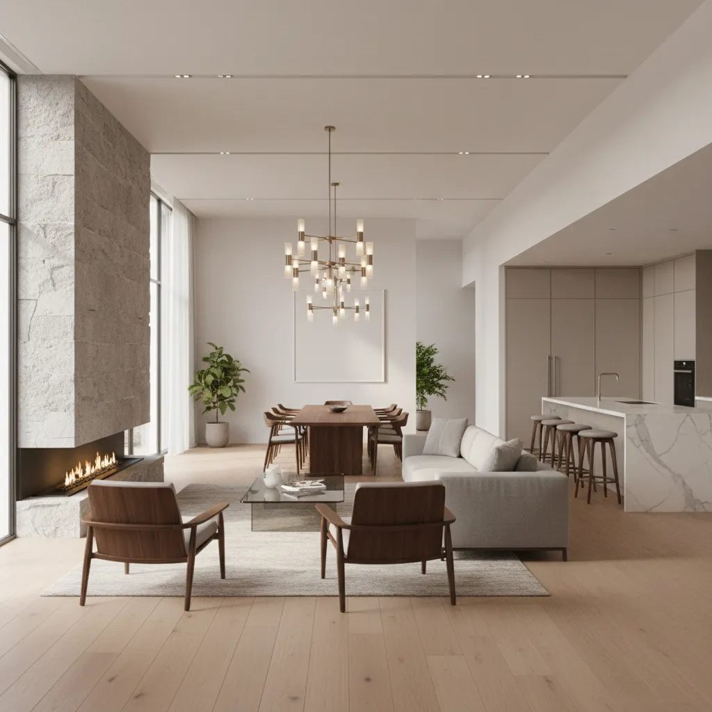 renderizado realista de casa moderna mostrando iluminación y materiales