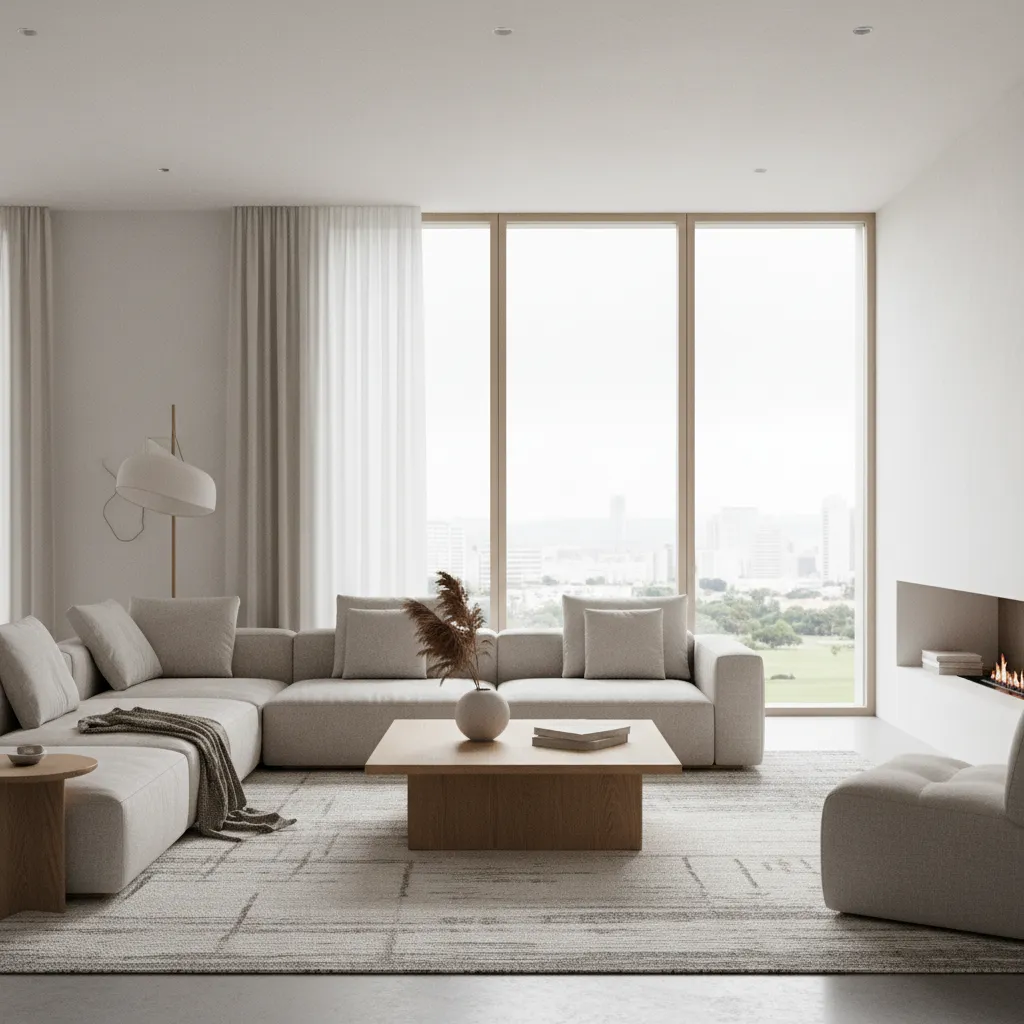 Render realista de un salón moderno diseñado por un interior designer