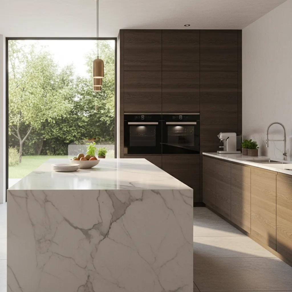 Render interior realista de una cocina moderna generado con software 3D