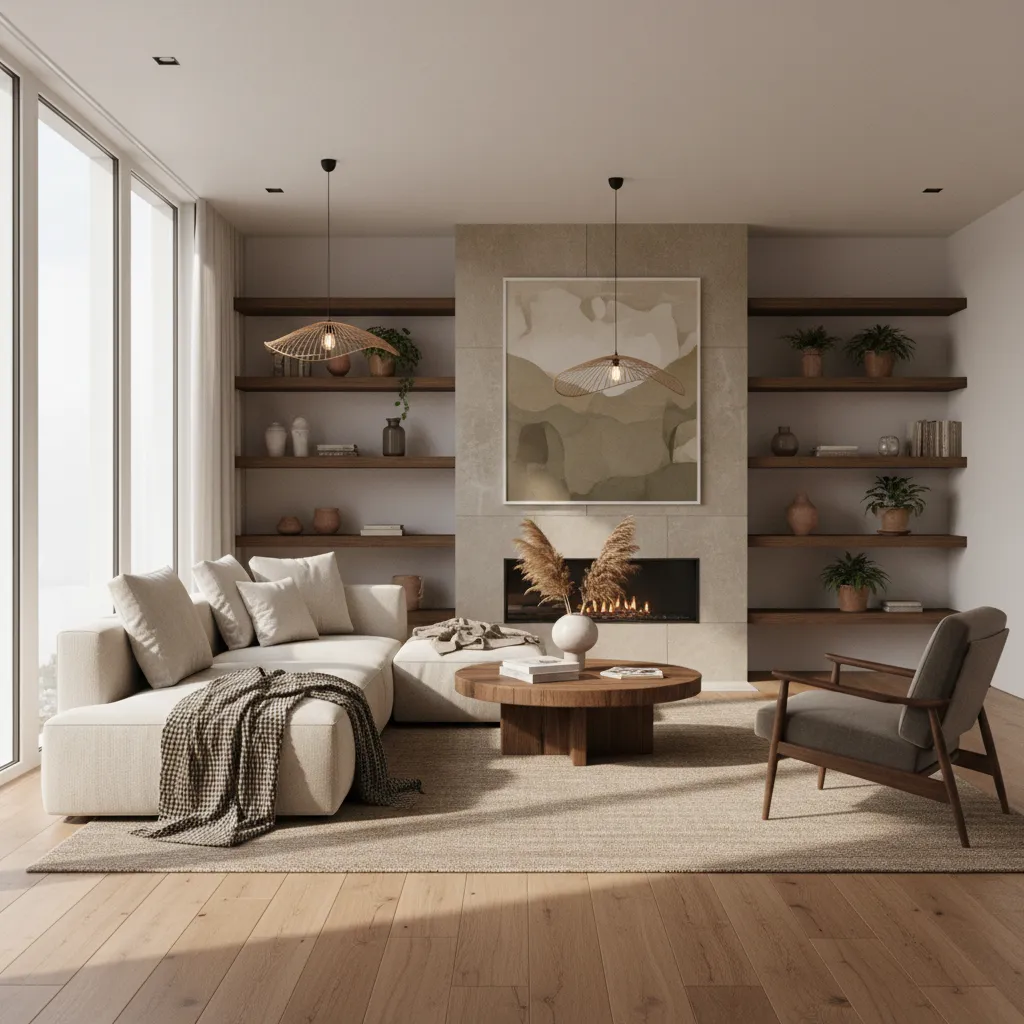 Render realista de un salón moderno diseñado digitalmente