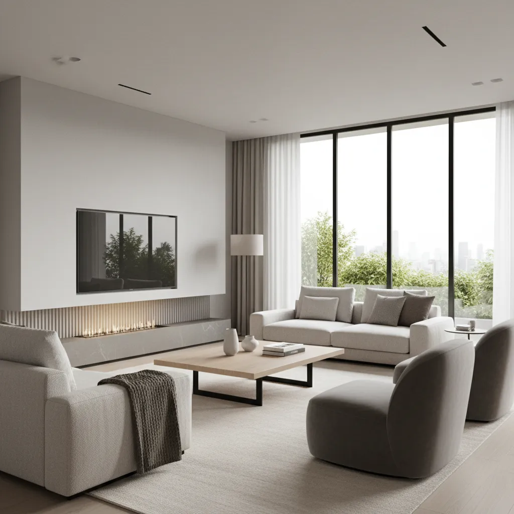 Photorealistic living room render created using interior design software