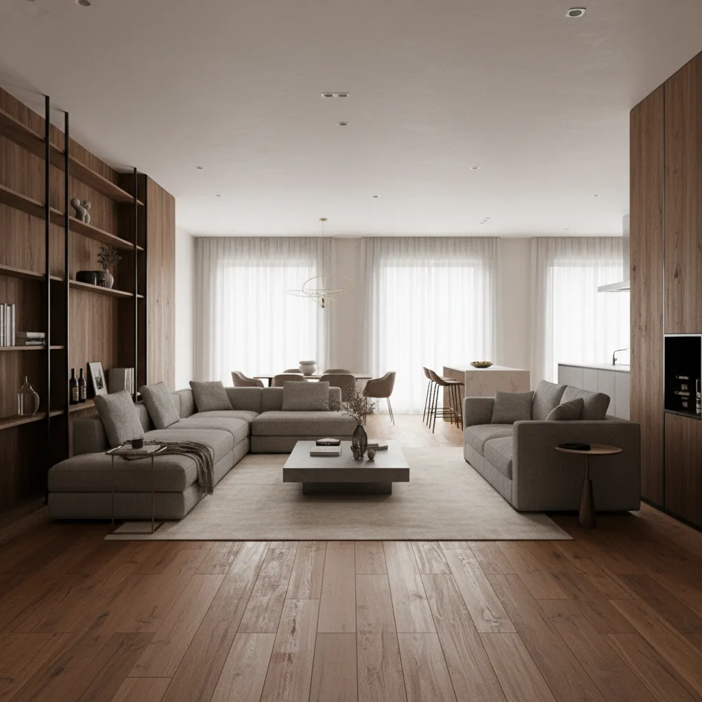close perspective showing realistic wood and tile textures in 3D floor plan render