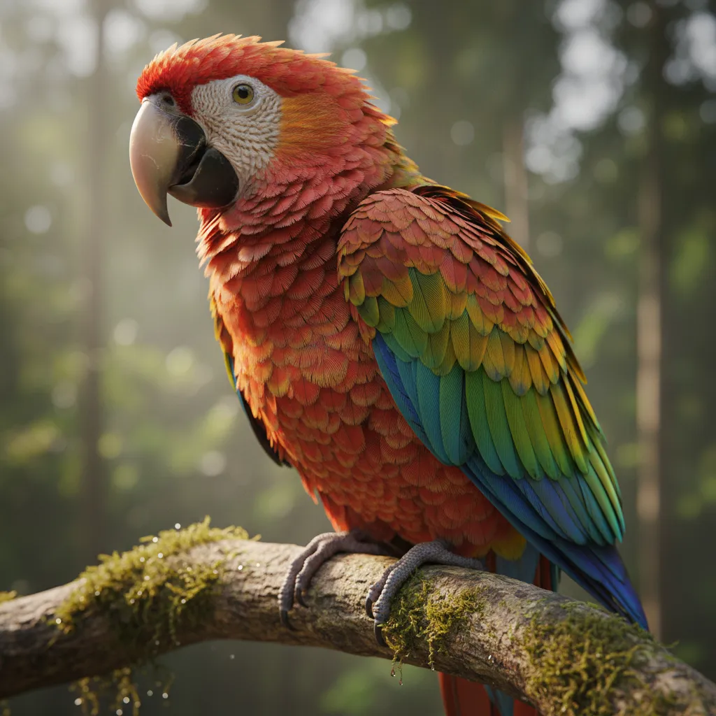 Highly realistic 3D parrot model showing feather layering and detailed textures