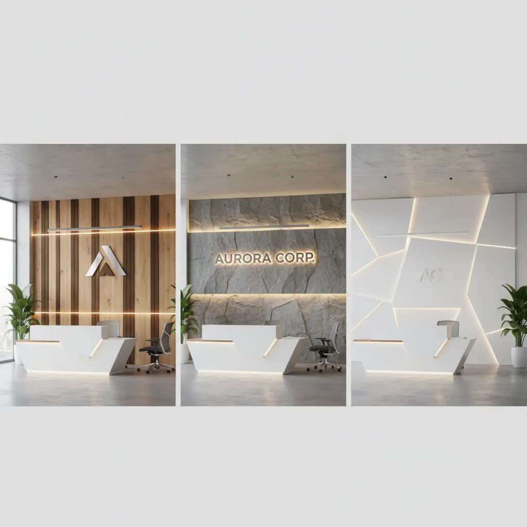 Different office reception back wall design concepts