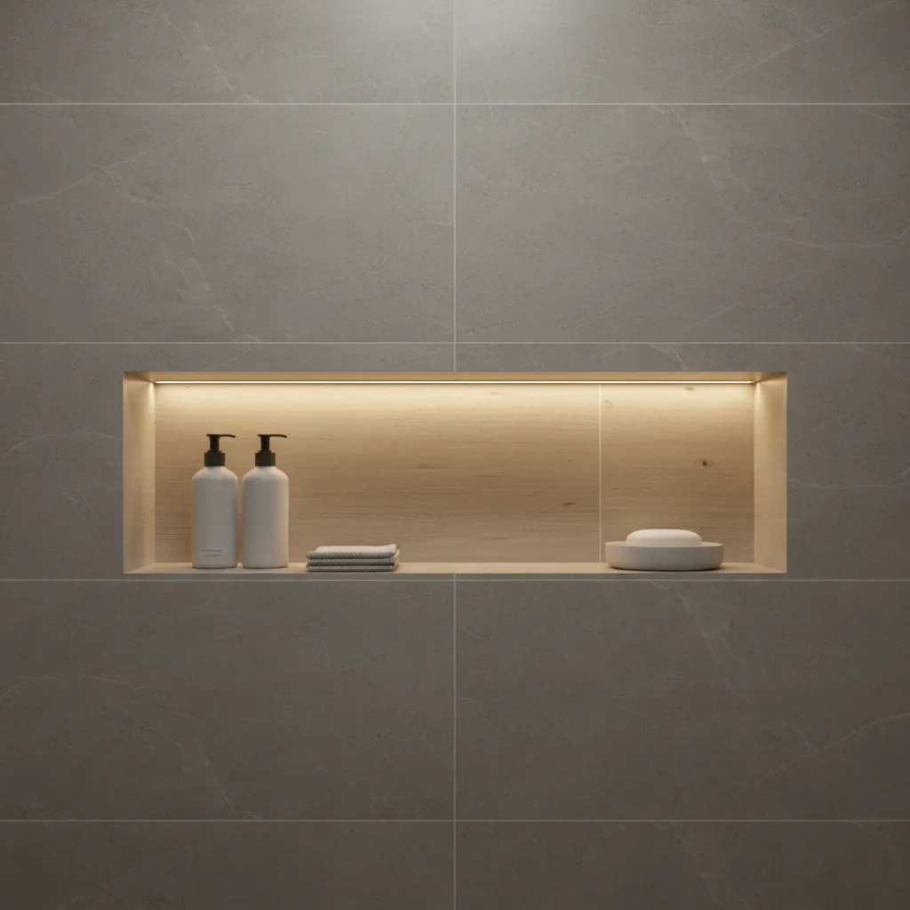 bathroom wall niche storage built between studs with toiletries