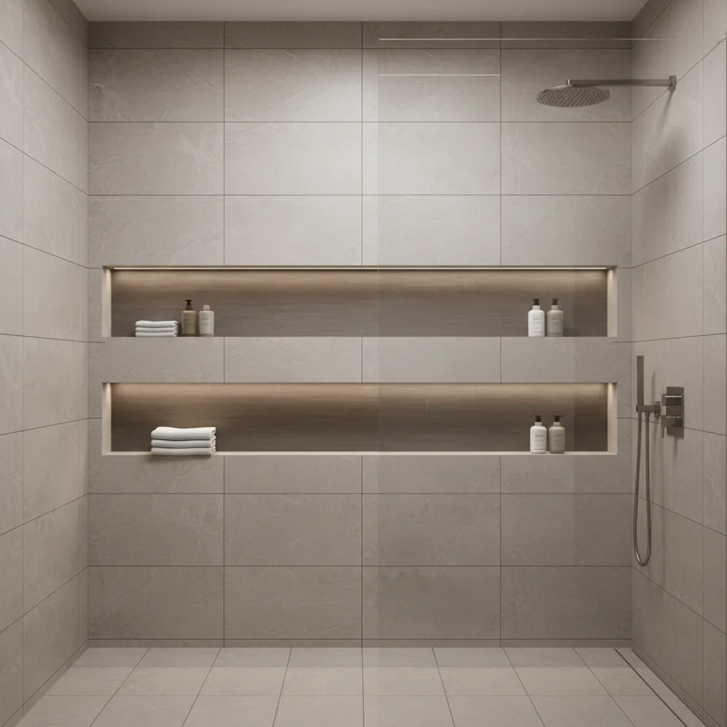 built in recessed bathroom wall niche for storage