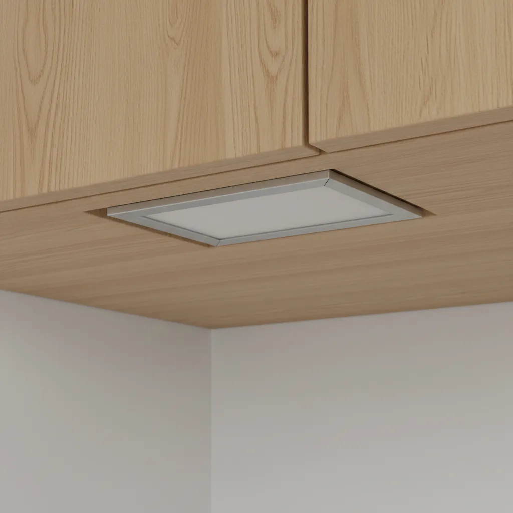 recessed aluminum LED channel installed in cabinet base for seamless lighting