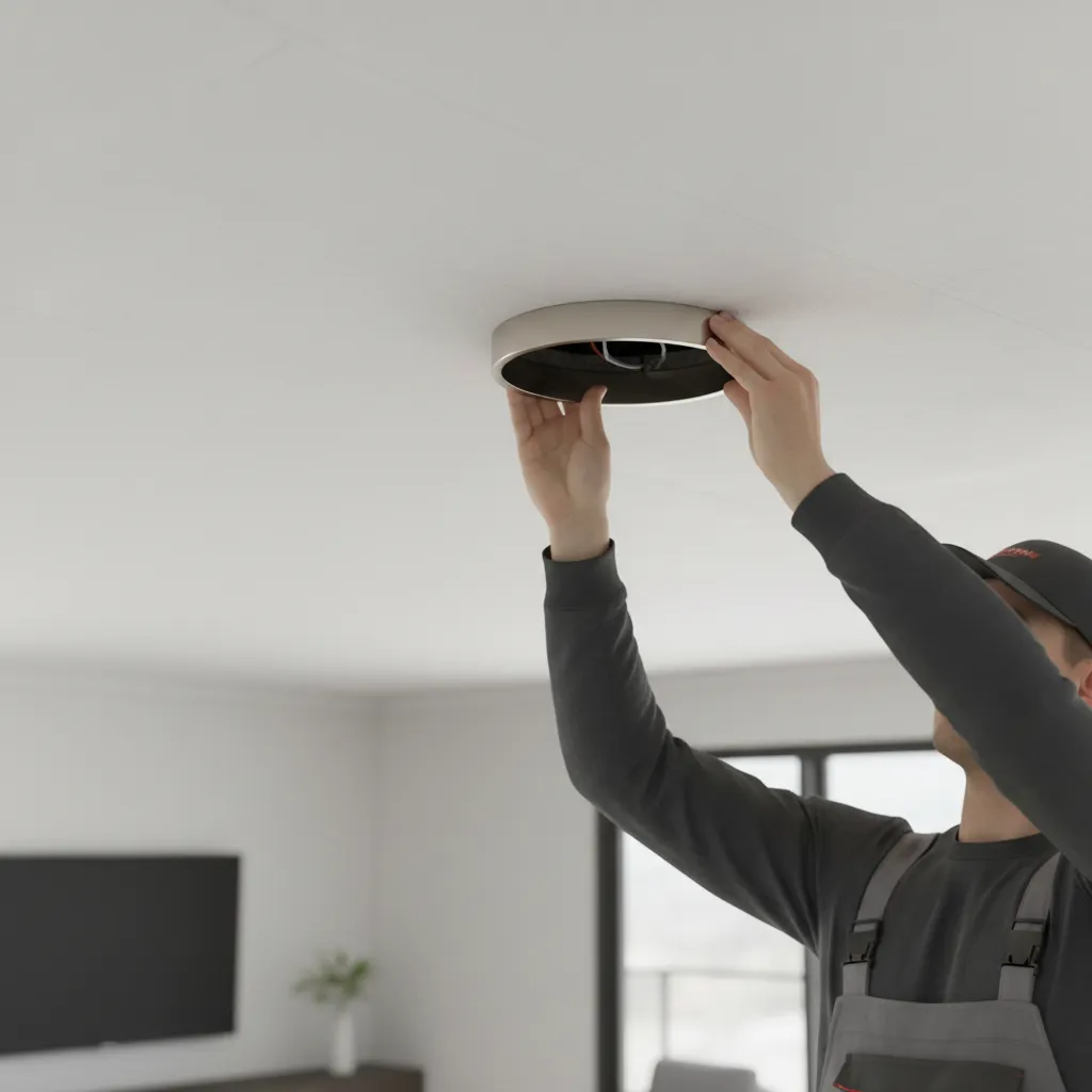 Checking recessed light trim coverage on ceiling cutout