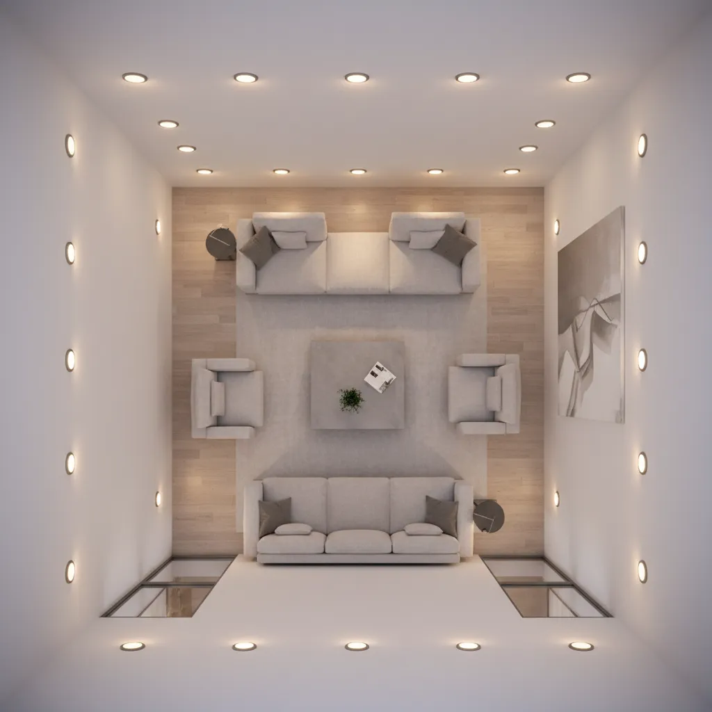 Ceiling layout showing recessed lighting placement in a living room