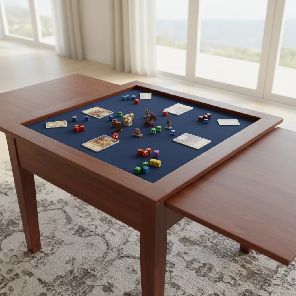 Board game table with recessed vault and felt play surface