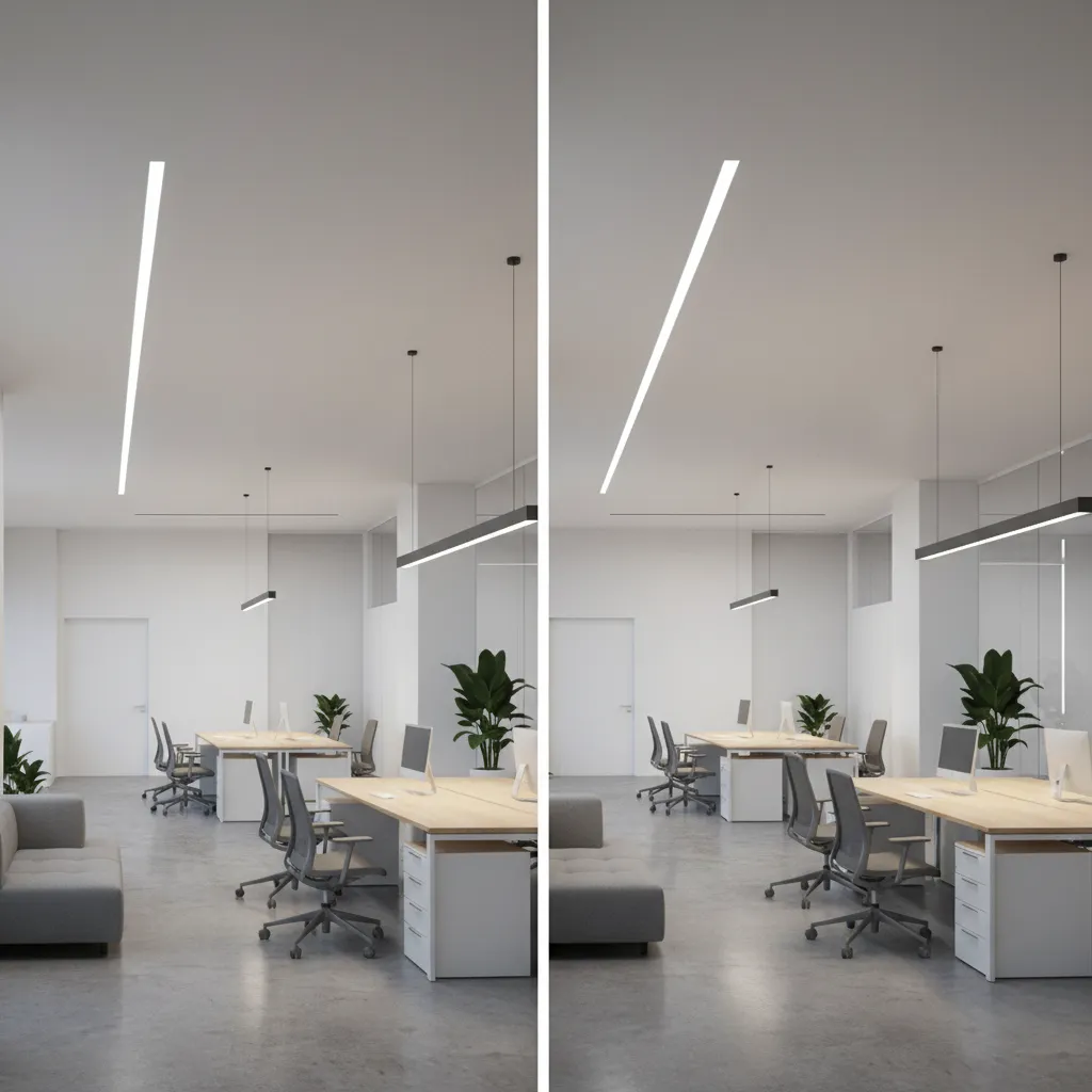 Comparison of recessed and suspended linear lighting systems