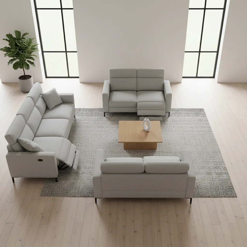 living room layout showing clearance space behind reclining sofa