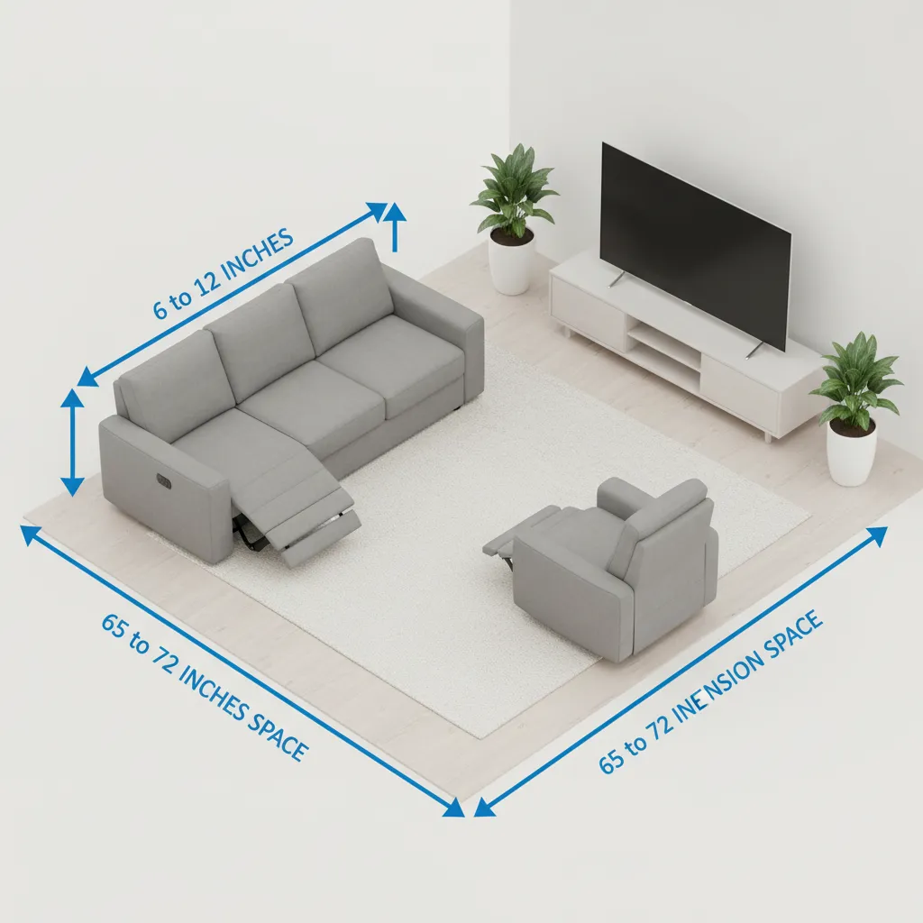 Diagram showing reclining sofa clearance space requirements