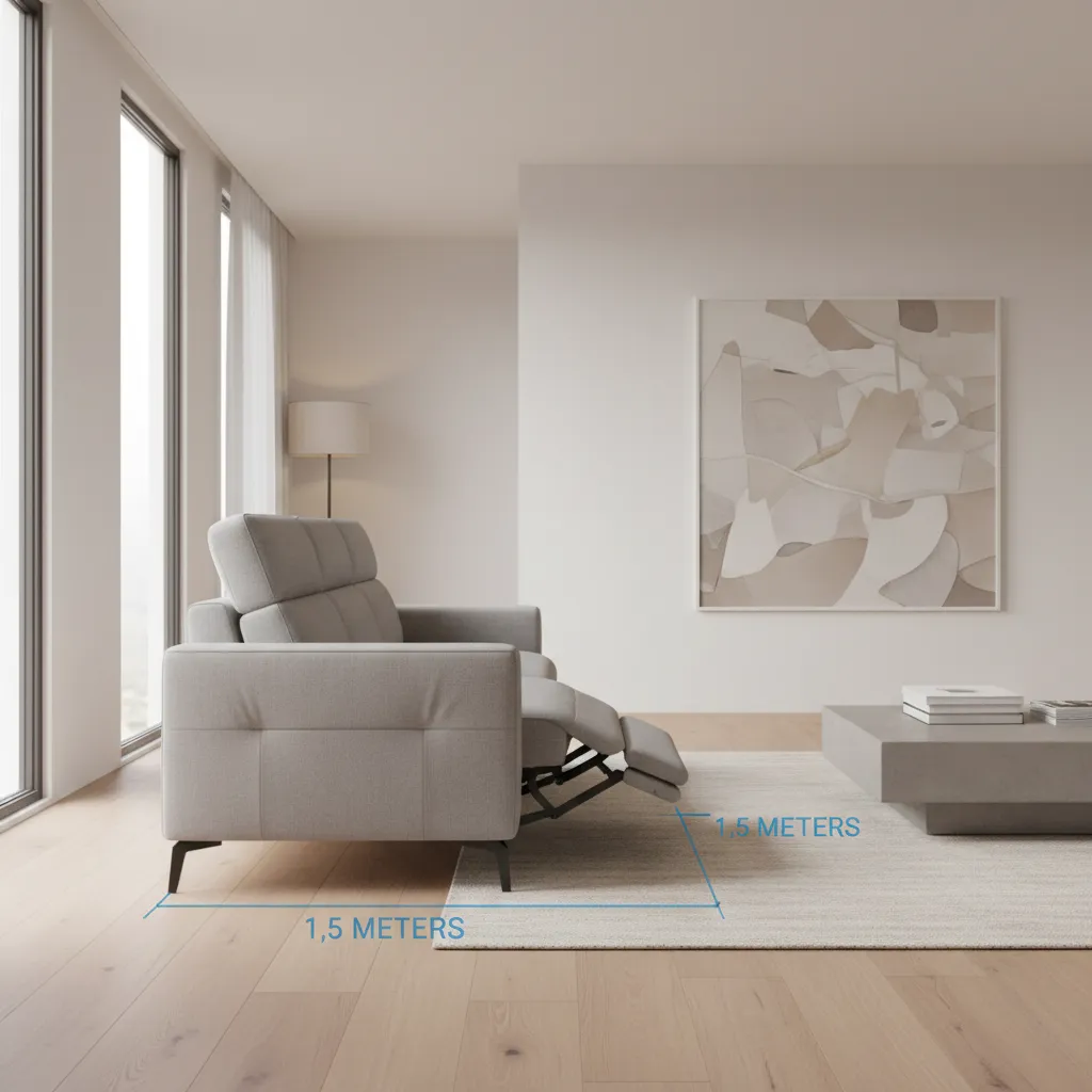Side view of reclining sofa fully extended showing footrest clearance