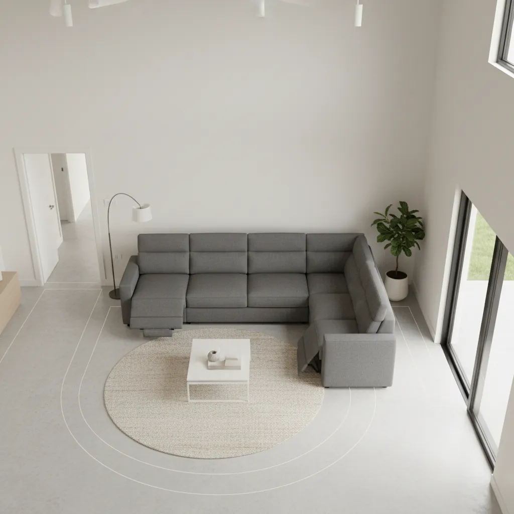 Living room layout showing recliner sofa clearance space