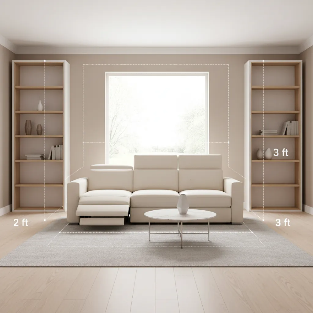 living room layout showing clearance space behind reclining sofa