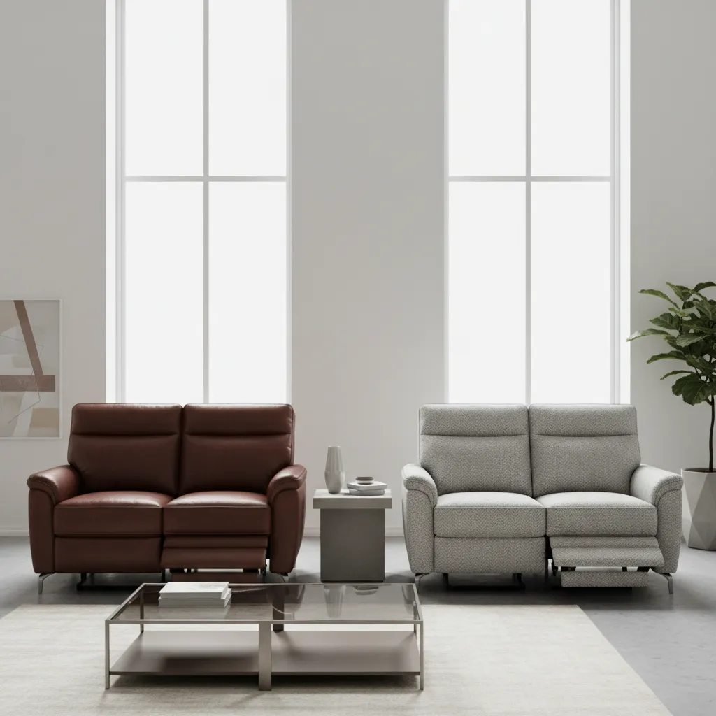 comparison of leather and fabric upholstery on reclining sofas