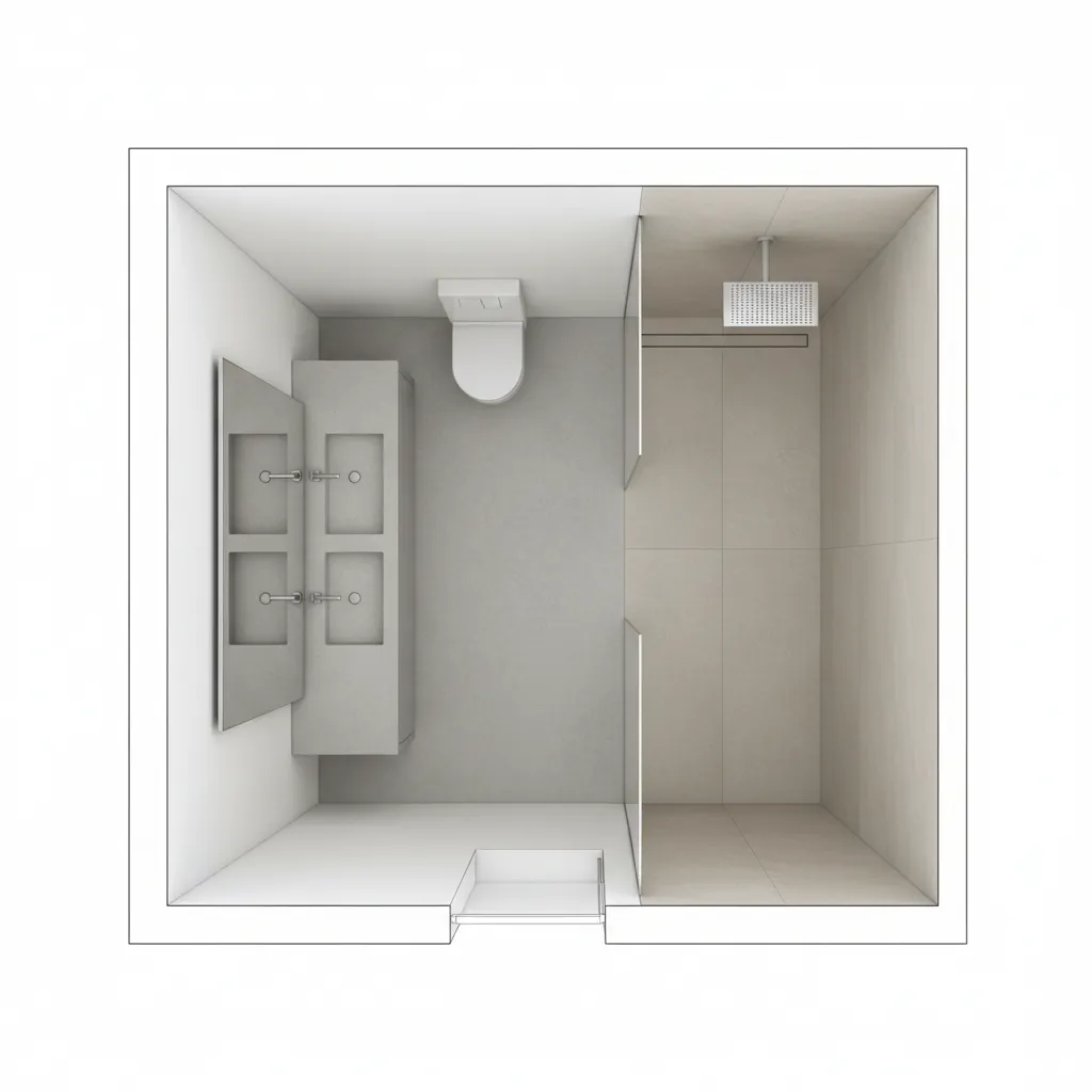 recommended fixture layout for an 8 x 6 bathroom floor plan