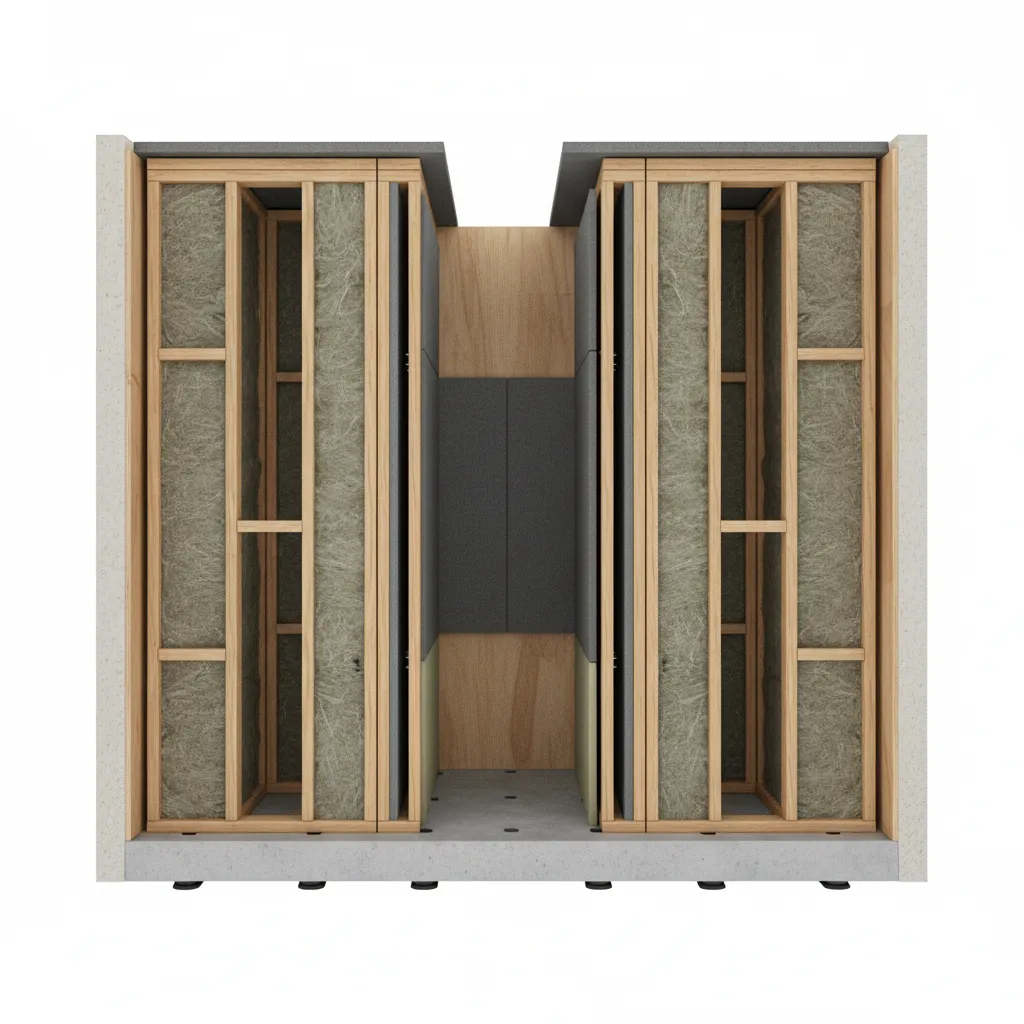 diagram style visualization of double wall recording studio construction