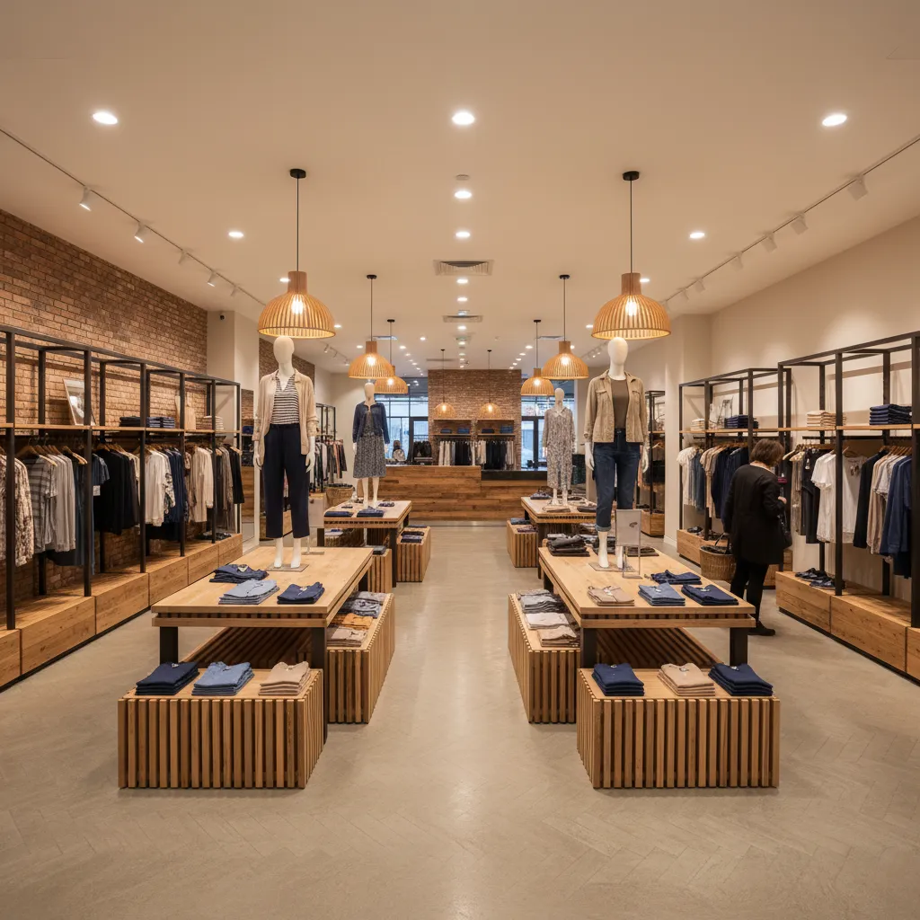 Diseño interior de tienda mostrando recorrido de clientes entre muebles