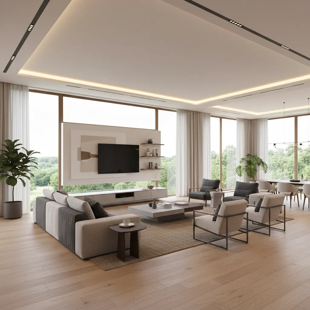 Vista interior realista de una casa generada con diseño 3D