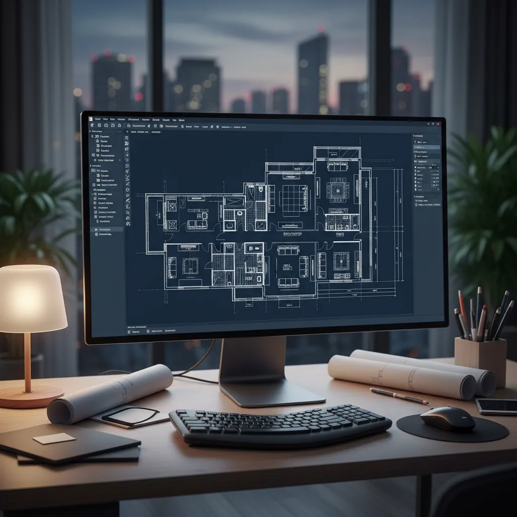 digital recreated architectural floor plan on computer screen