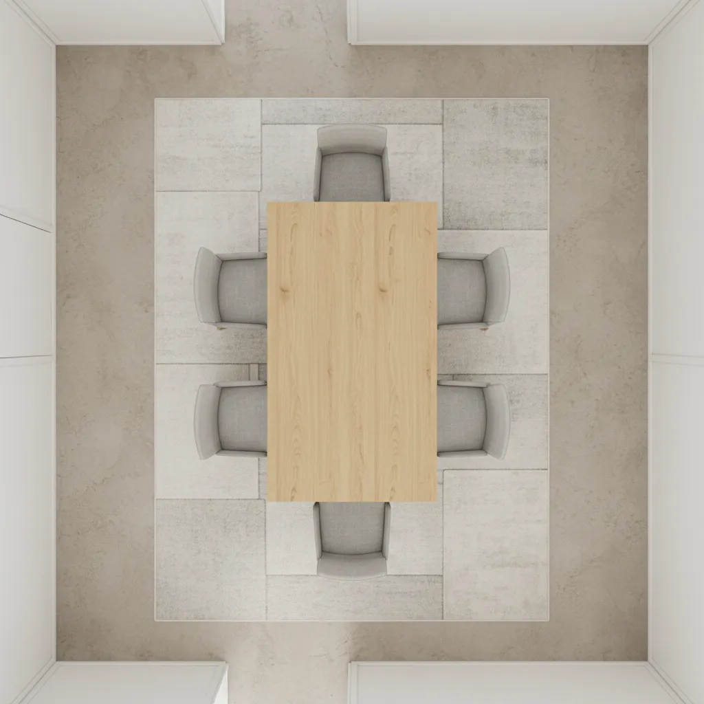 Diagram style layout showing chair spacing around rectangular dining table