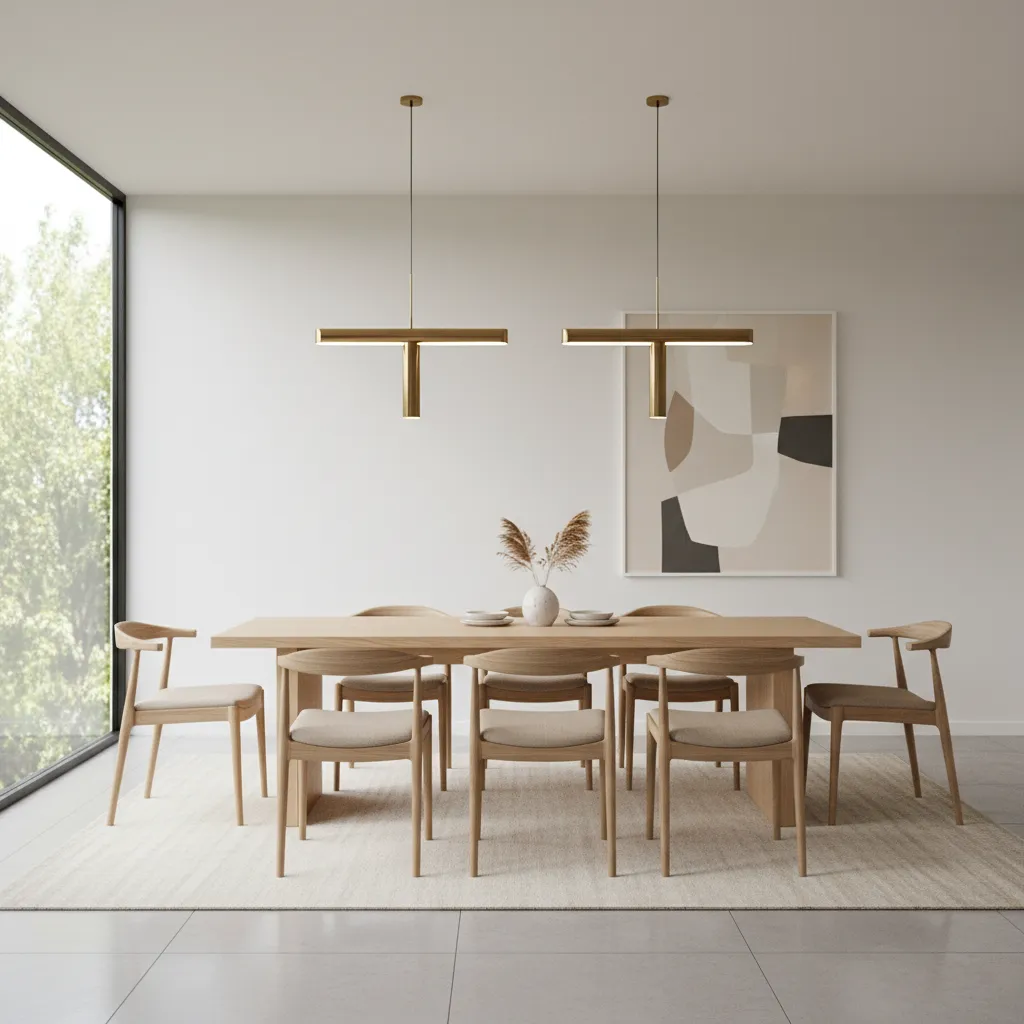 modern home interior featuring a rectangular dining table styled with minimalist decor