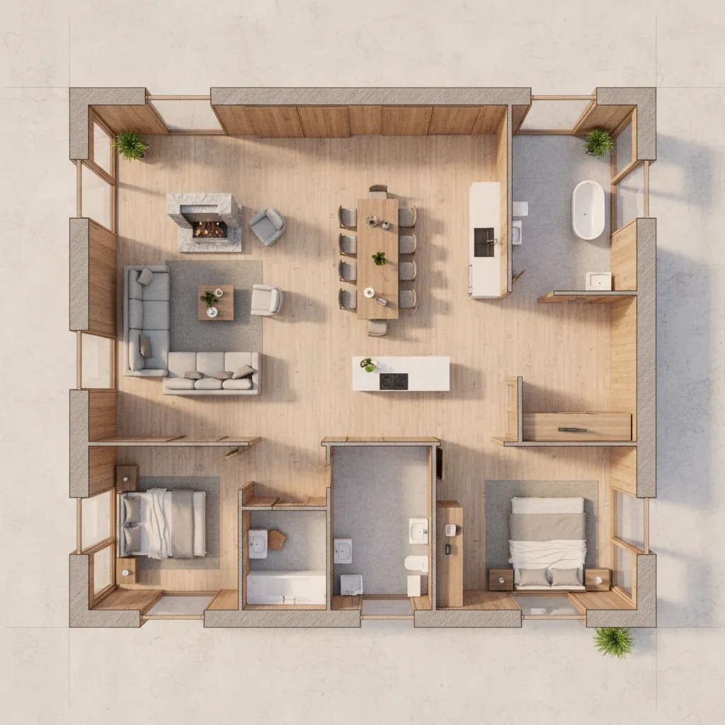 Diseño de casa rectangular eficiente