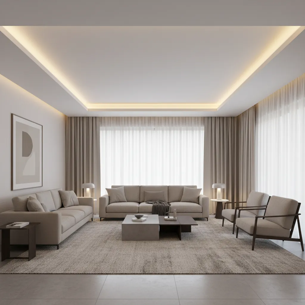Rectangular recessed ceiling with indirect LED lighting