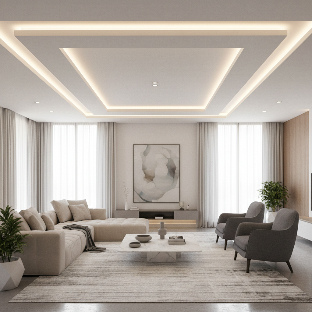 Rectangular Living Room Feels Narrow? POP Ceiling Design Fix