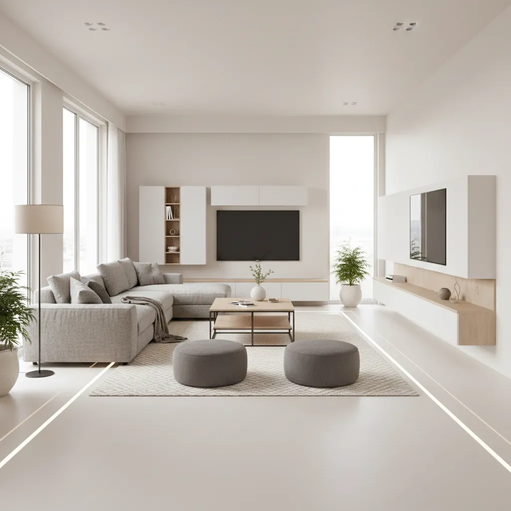 Single seating zone layout in a 30 x 18 rectangular living room