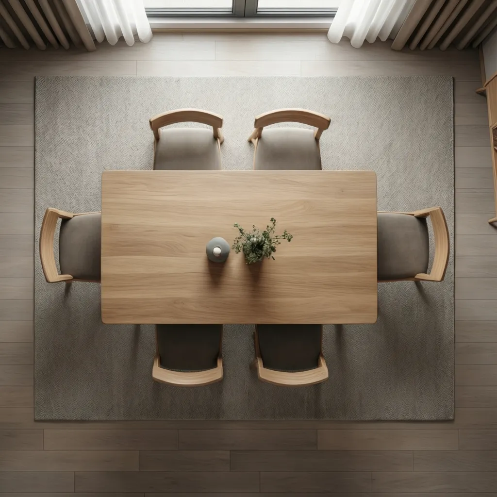 Rectangular dining table centered on rectangular rug layout diagram style interior