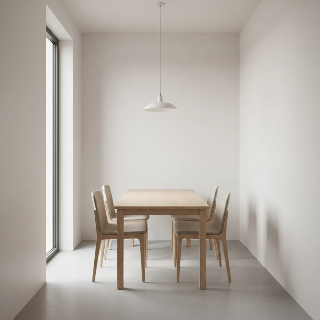 rectangular dining table in small dining room with four seats and limited clearance