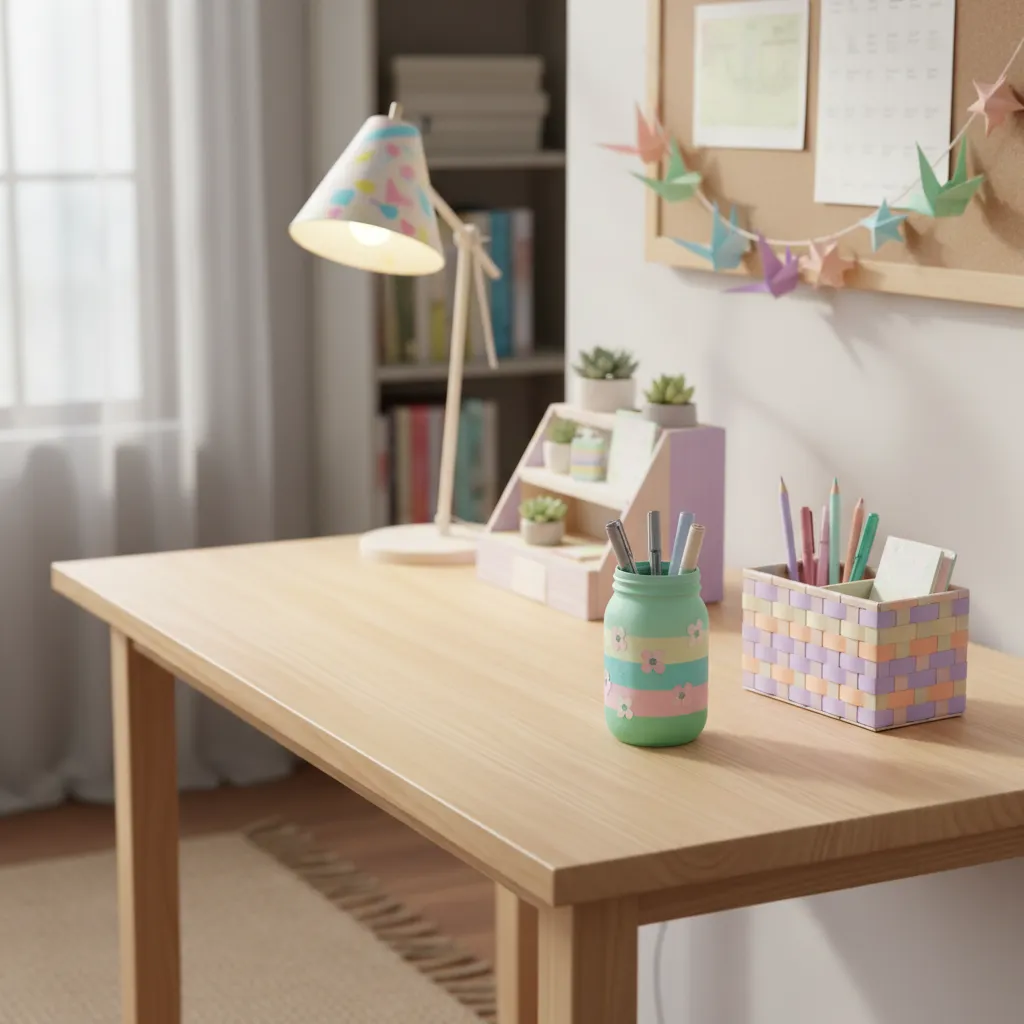 DIY study decorations made from recycled jars and paper boxes