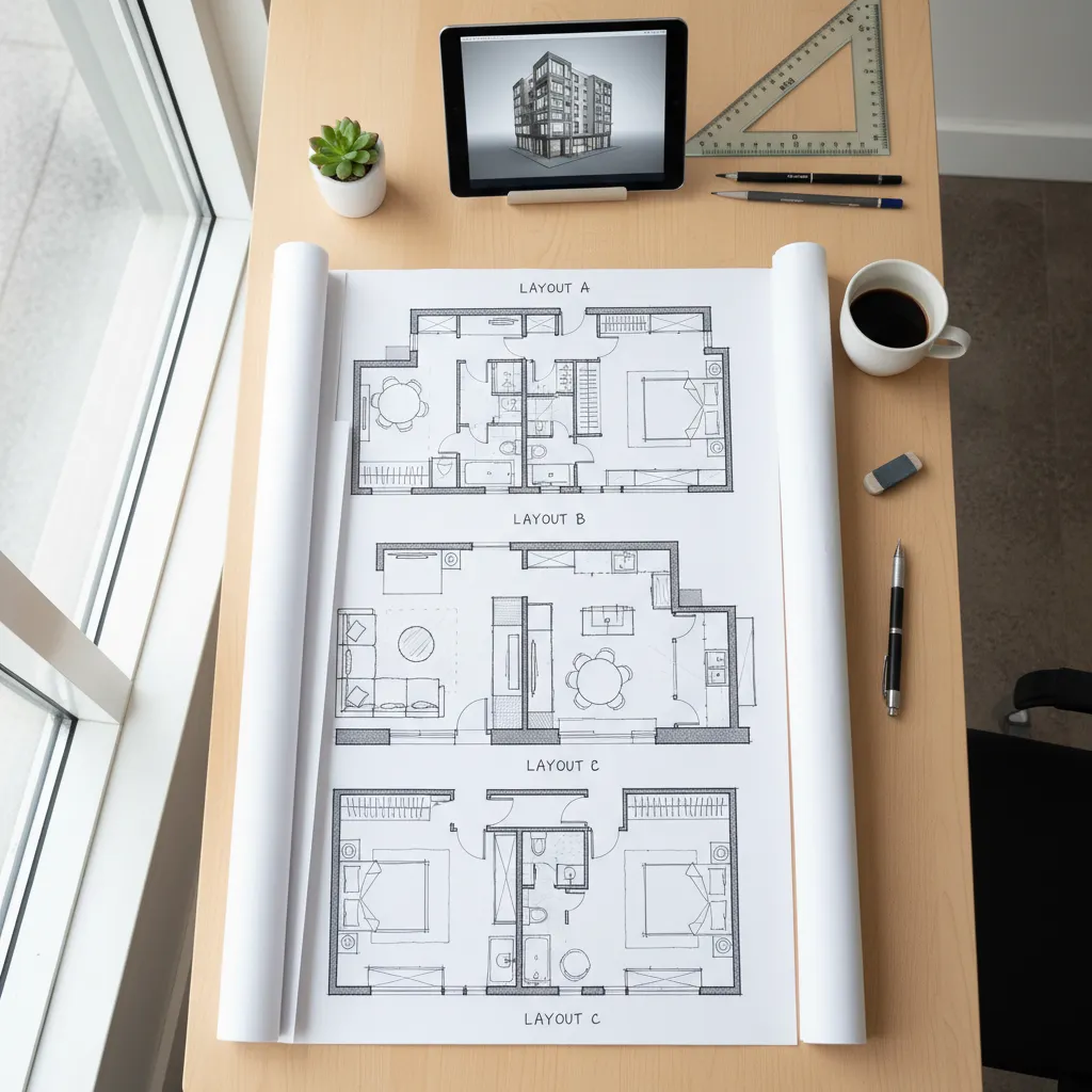 Comparación visual de diferentes distribuciones de un apartamento pequeño