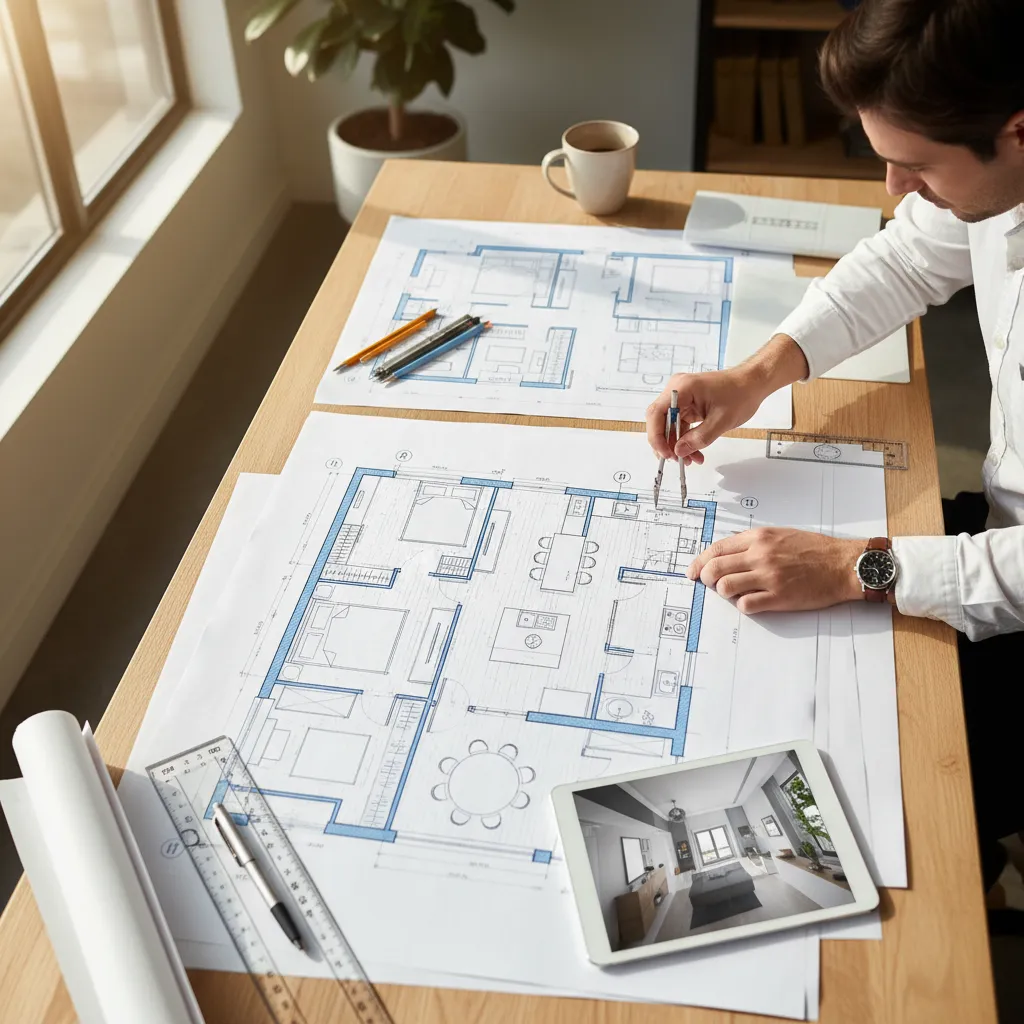 Plano de redistribución de espacios en una reforma de vivienda