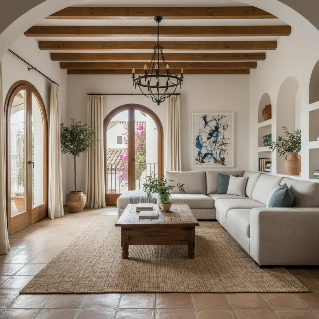 Salón de vivienda valenciana con distribución abierta y luz natural