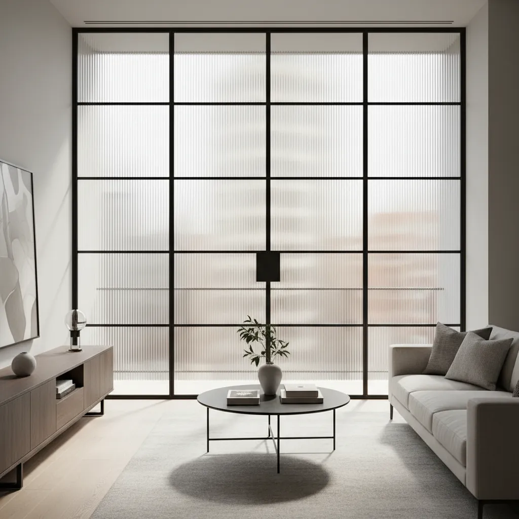 ventana interior con vidrio acanalado moderno
