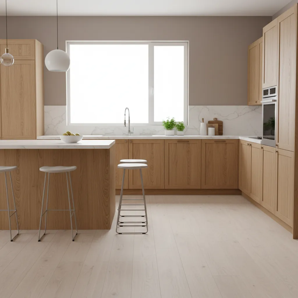 Kitchen with newly refaced cabinets and modern shaker doors