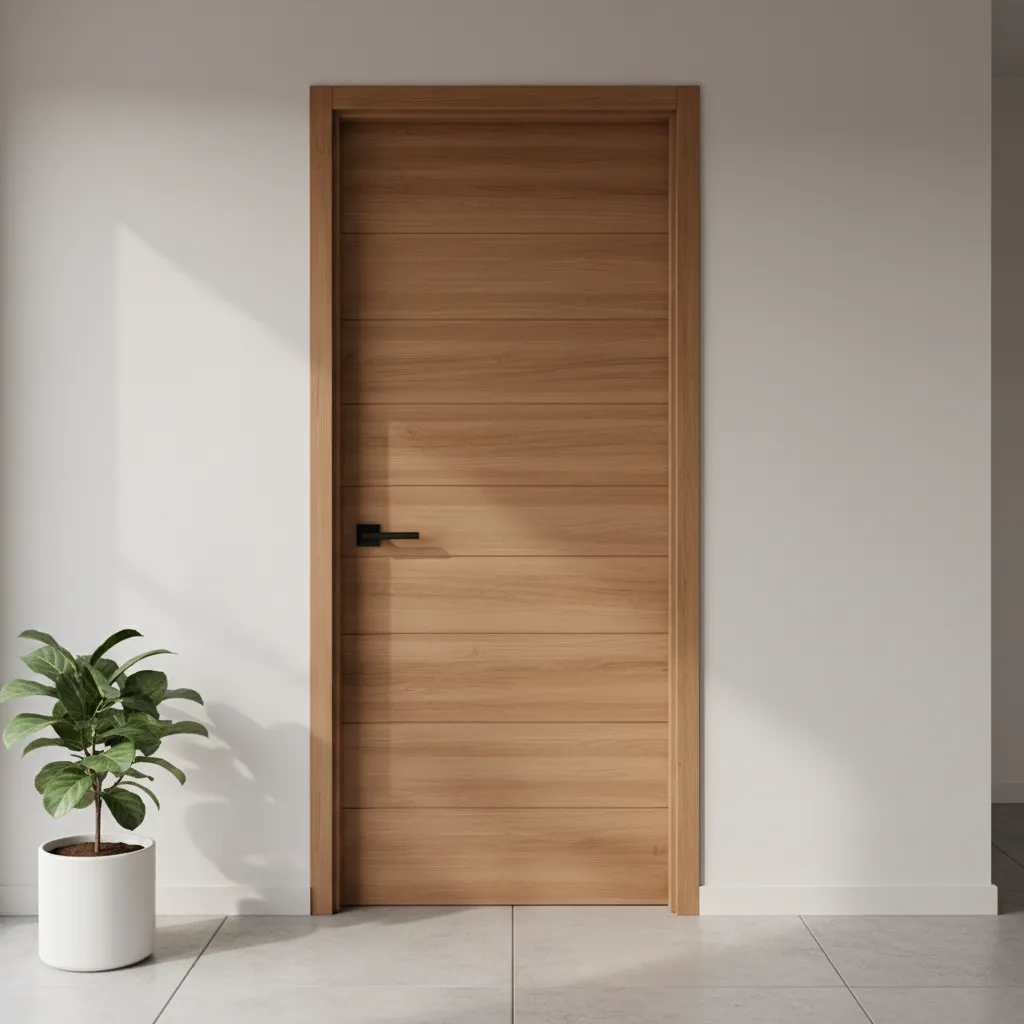 Puerta de madera renovada con acabado moderno mate