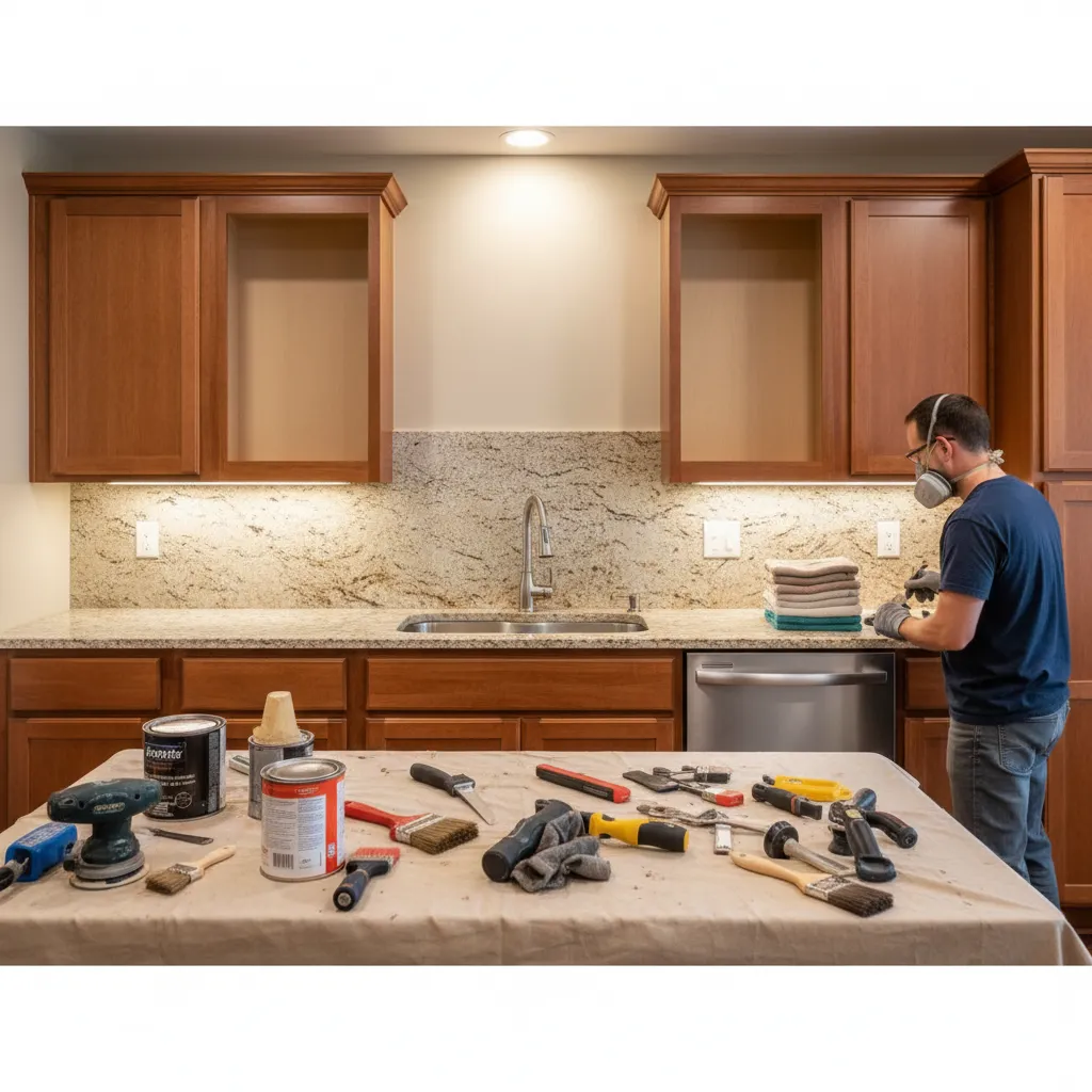 restoring cherry wood kitchen cabinets from early 2000s home