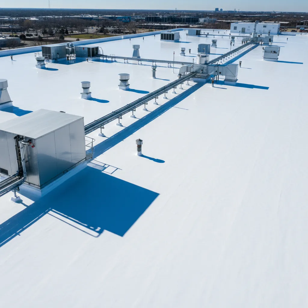 sunlight reflecting from reflective industrial roof coating