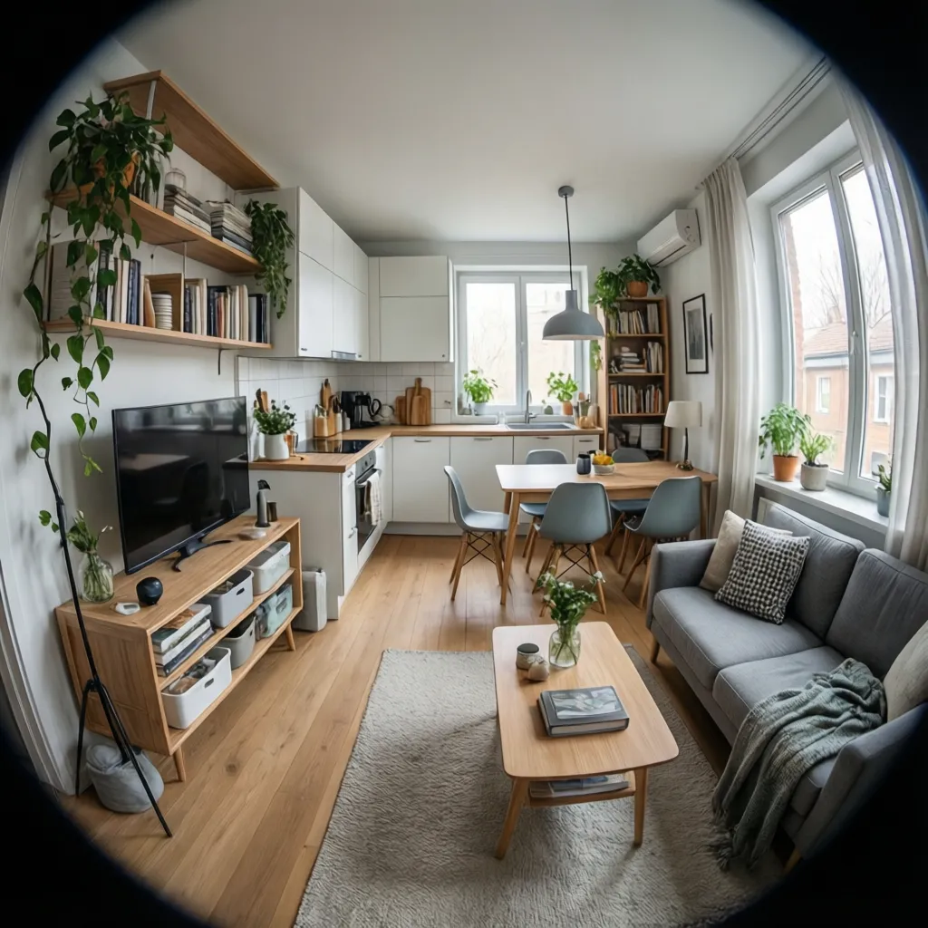 Apartamento pequeño optimizado con diseño interior moderno